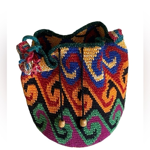Bohemian Handmade Crochet Knit Colorful,Chic Hobo, Shoulder Bag, Drawstr… - Picture 6 of 13